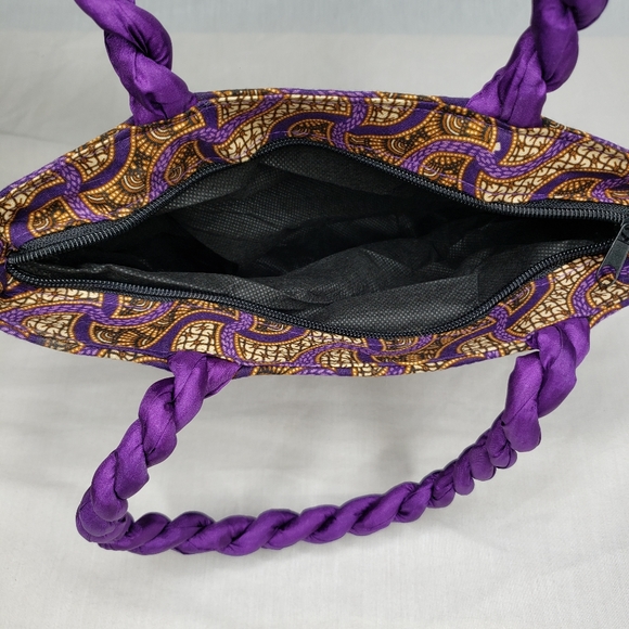 Purple Boho African Art Handbag Zippered Casual Twisted Cord Lightweight - Picture 2 of 6